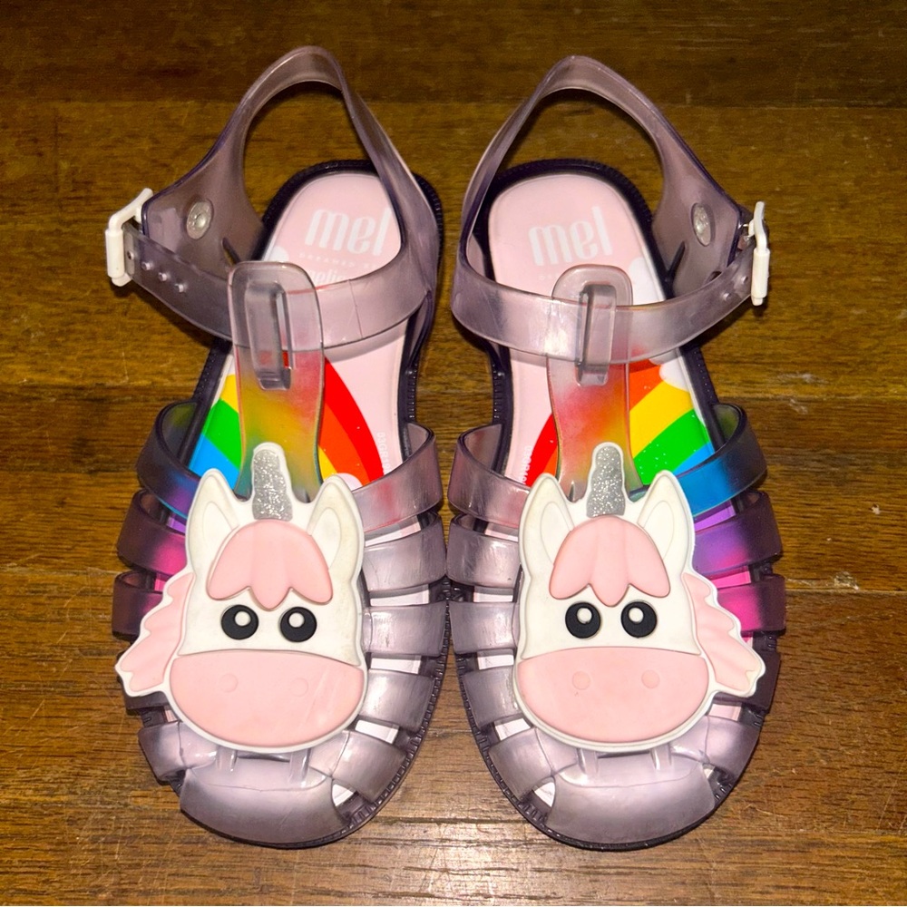 Mini Melissa Purple Jelly Unicorn Sandals with Rainbow Insole